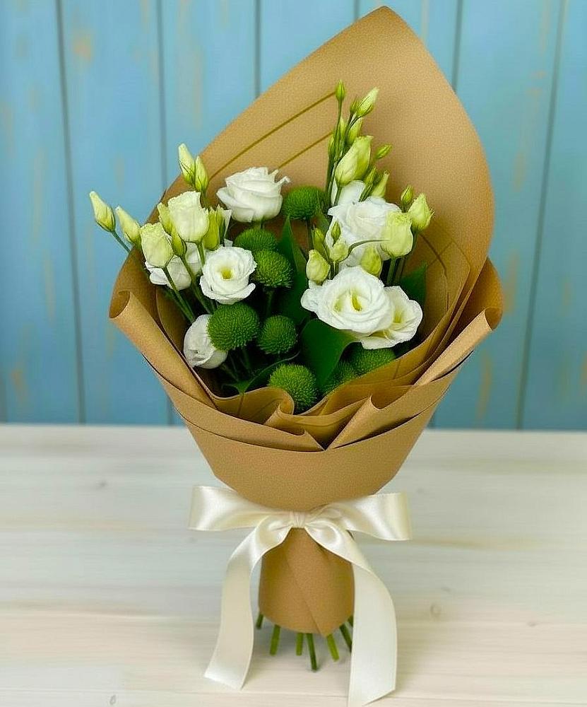 Букет цветов из: Хризантемы и Лизиантусы в Алексее-Тенгинской