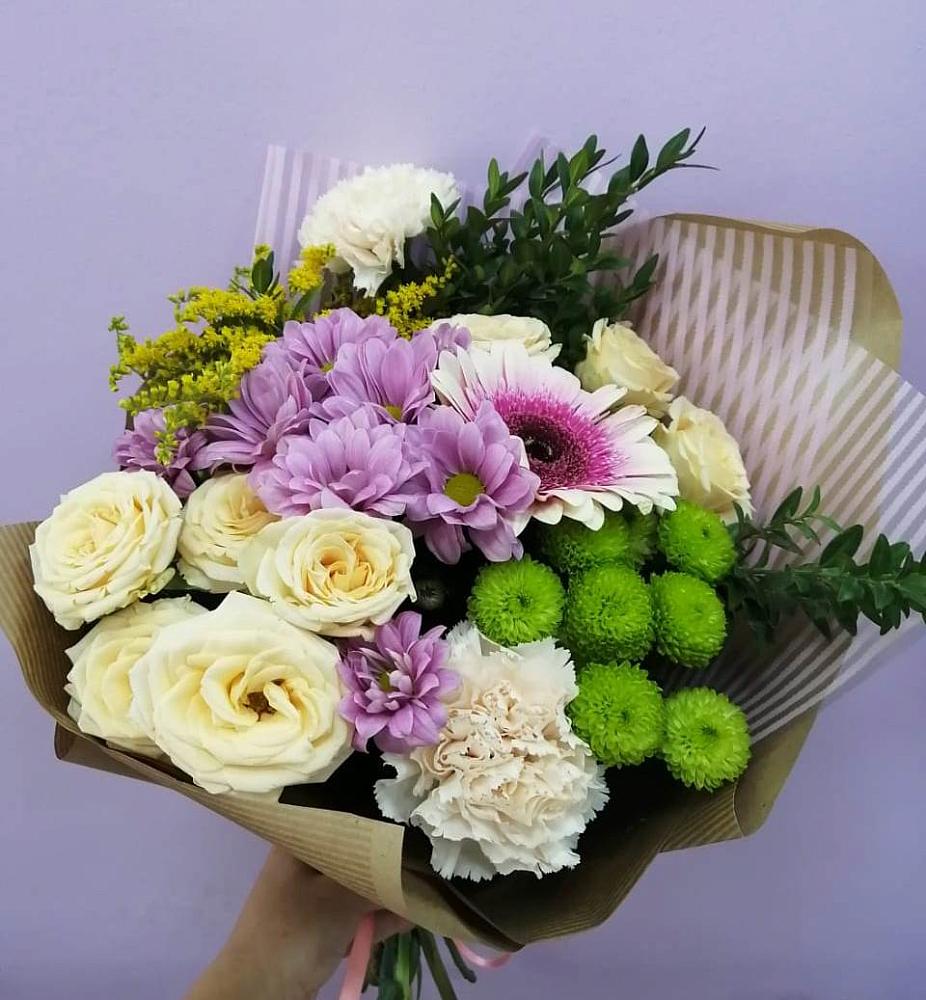 Букет цветов из: Хризантемы, Розы, Гвоздики и Герберы в Алексее-Тенгинской